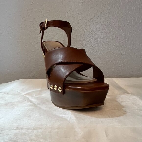 Aldo Brown Leather Wedge Sandals – Size 6.5 / 37 – Made in Brazil – NEW - Picture 2 of 10